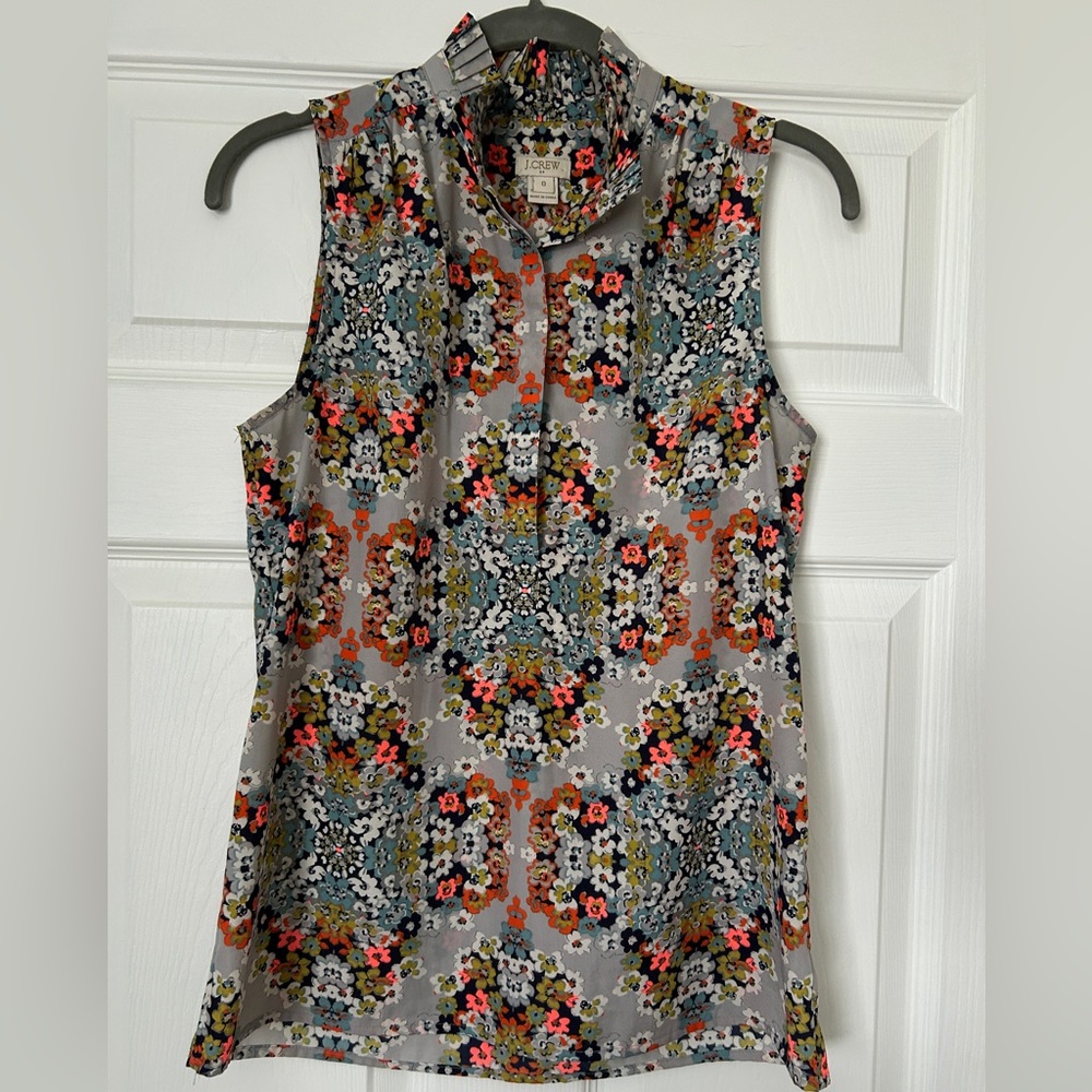 J. Crew Factory Ruffle Floral Shirt Blouse